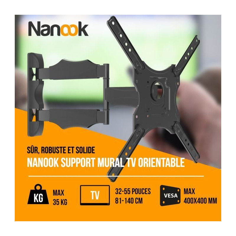 NANOOK Support Mural orientable pour téléviseurs 32-55 Pouces - Inclinable - Support Mural pour téléviseurs LCD, LED, QLED e