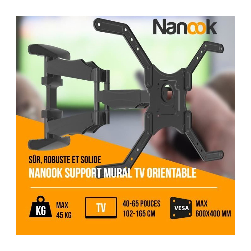 NANOOK Support Mural orientable pour téléviseurs 40-65 Pouces - Inclinable - Support Mural pour téléviseurs LCD, LED, QLED e