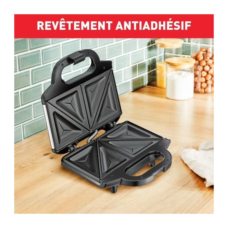 TEFAL Croque-monsieur, Revetement antiadhésif, Verrouillage sécurité, Poignée thermorésistante SM155212