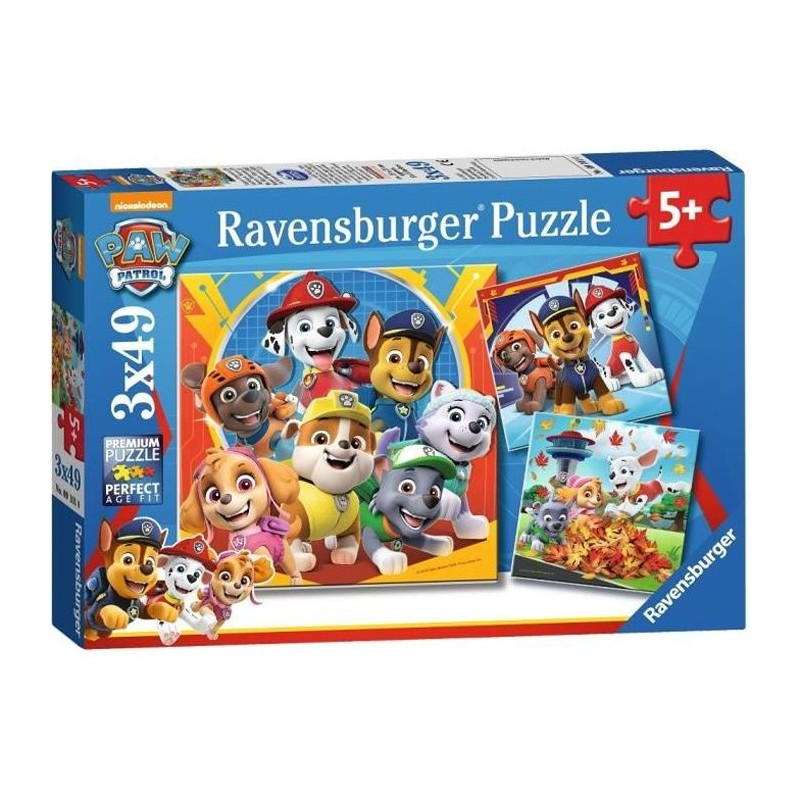 PAT'PATROUILLE Puzzles 3x49 pieces - Prets a secourir - Ravensburger - Lot de puzzles enfant - Des 5 ans