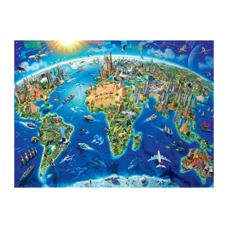 Puzzle 300 p XXL - Carte des monuments du monde