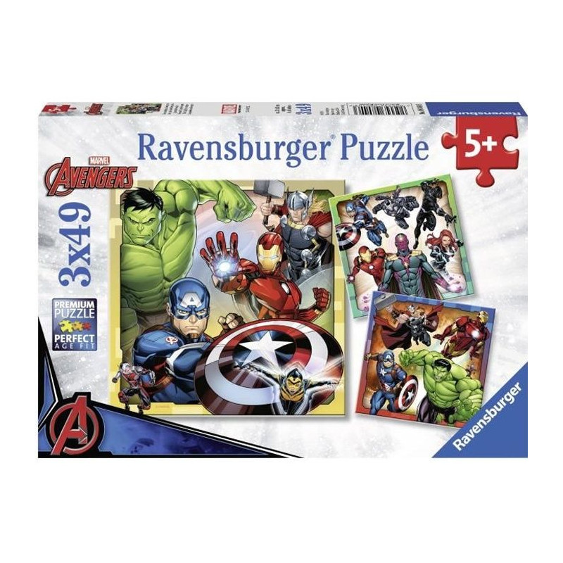 AVENGERS Puzzles 3x49 pieces - Les puissants Avengers - Ravensburger - Lot de puzzles enfant - Des 5 ans