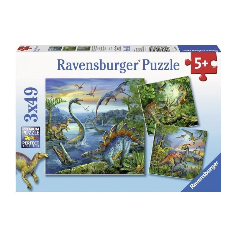 Puzzles 3x49 pieces - La fascination des dinosaures - Ravensburger - Lot de puzzles enfant - Des 5 ans