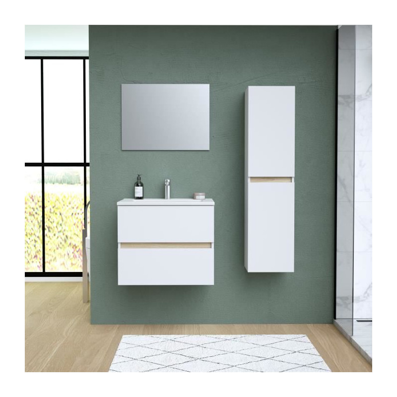 Ensemble Totem Blanc set de salle de bain 60, vanity+vasque+miroir & Colonne