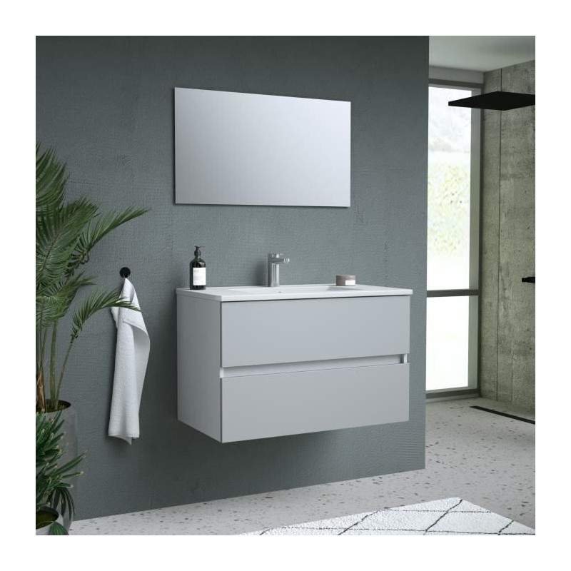 TOTEM Gris, set de salle de bain 80, vanity+vasque+miroir