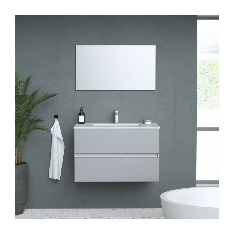 TOTEM Gris, set de salle de bain 80, vanity+vasque+miroir