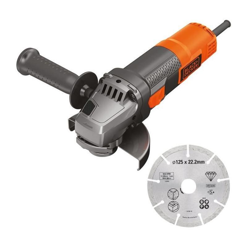 Meuleuse filaire - BLACK & DECKER - BEG220A1-QS - 900 W - 125 mm + 1 Disque