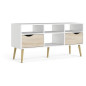 Meuble TV - 4 niches 2 tiroirs - Blanc / Chene - 117,2 x 39,1 x 57,4 cm - TVILUM