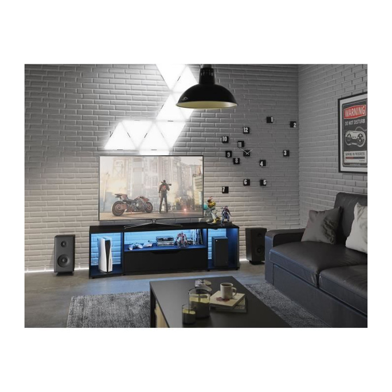 Meuble TV gamer - HACK - Noir - 163 x 45 x 48 cm - DIAGONE