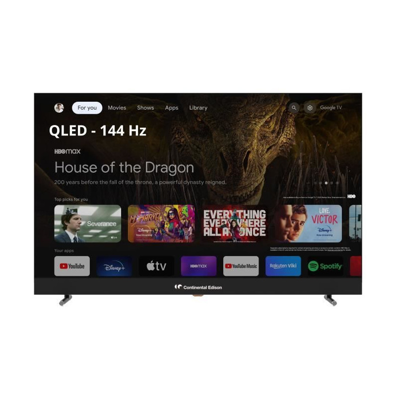 TV LED - CONTINENTAL EDISON - CELEDGAM43QL24B6 - 43'' (109 cm) - QLED UHD 4K 3840x2160- SMART GOOGLE - 4xHDMI - 3xUSB