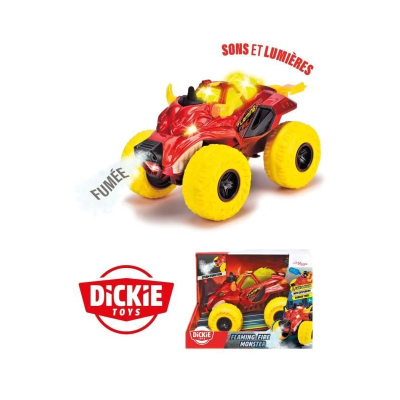 Dickie - Monster Flammin Fire - Véhicule 25cm - Fonction fumée (vapeur) - Sons et lumieres