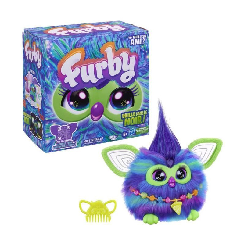 Furby Galaxie, peluche activée par la voix brille dans le noir, jouets interactifs, des 6 ans