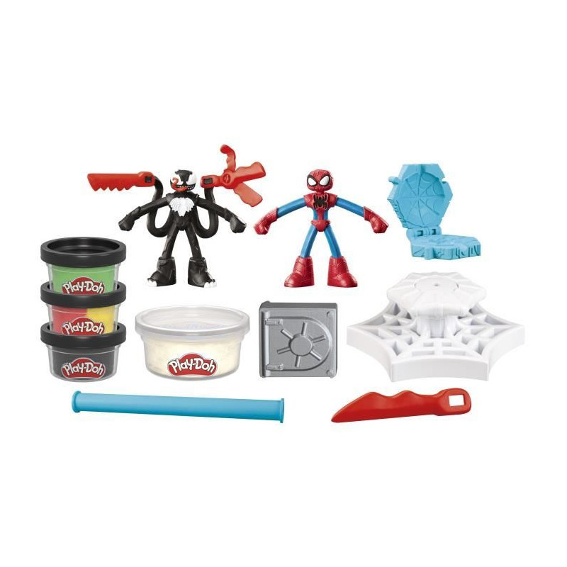 Play-Doh Spider-Man, coffret Attaque tranchante avec 2 figurines flexibles, 7 accessoires et pâte a modeler, des 4 ans, Marv