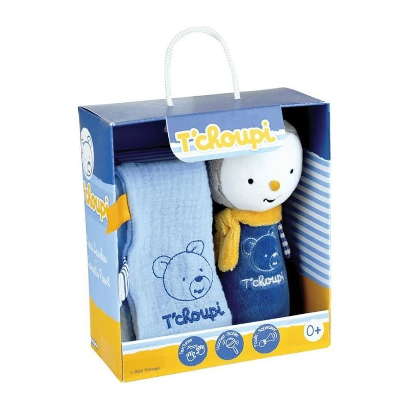 T'choupi Baby Coffret Naissance avec Doudou et Peluche Hochet +/- 25 cm - JEMINI - Idéal pour un cadeau de naissance.