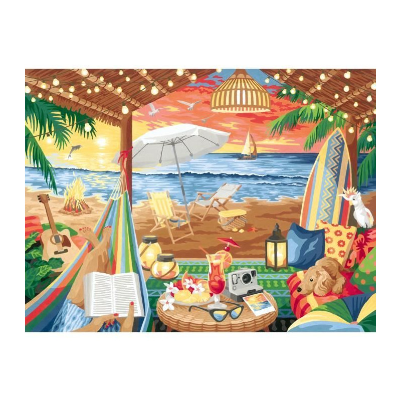 Ravensburger–CreArt Toiles 30x40 cm–Cozy cabana–Peinture par numéros–Adulte-Activité détente et créative–Des 12 an