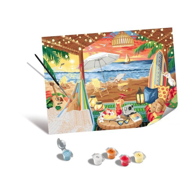 Ravensburger–CreArt Toiles 30x40 cm–Cozy cabana–Peinture par numéros–Adulte-Activité détente et créative–Des 12 an