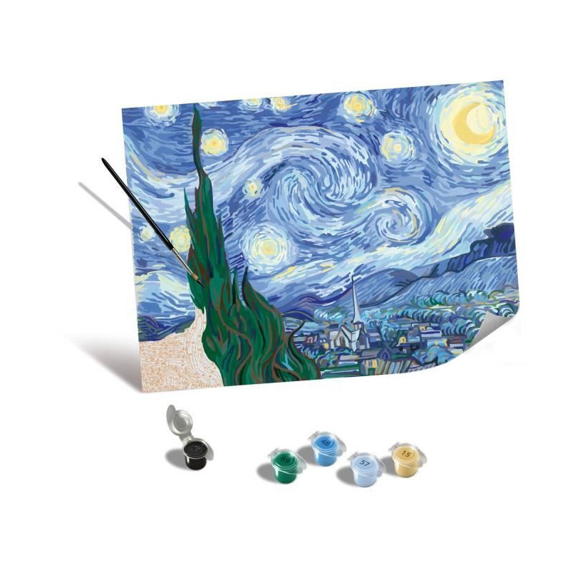 Ravensburger–CreArt Toiles 30x40 cm–Van Gogh/La nuit étoilée–Peinture par numéros–Adulte-Activité détente et créat