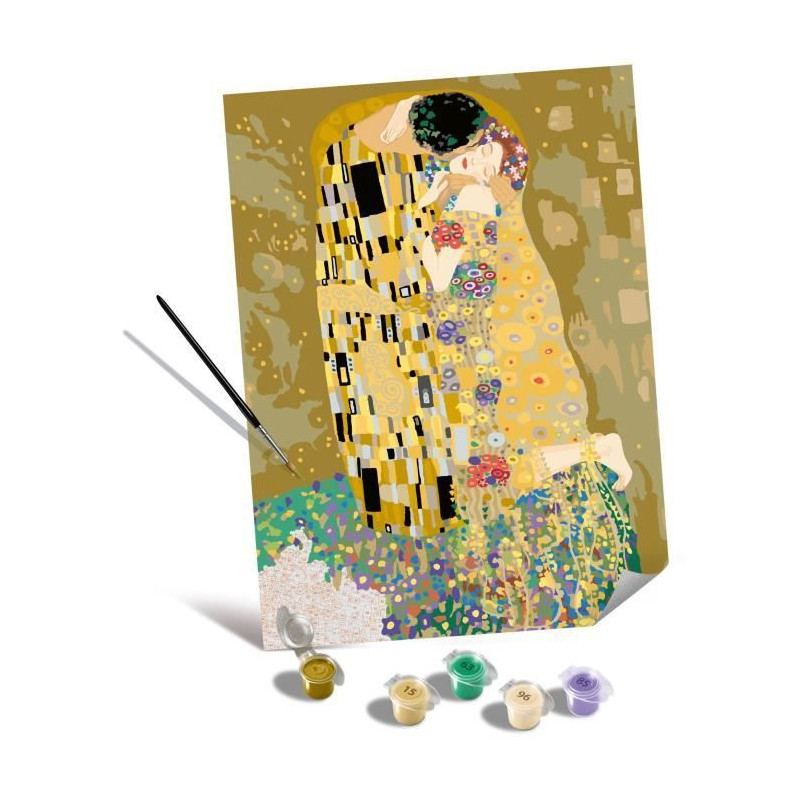 Ravensburger–CreArt Toiles 30x40 cm–Klimt/Le baiser–Peinture par numéros–Adulte-Activité détente et créative–Des 1