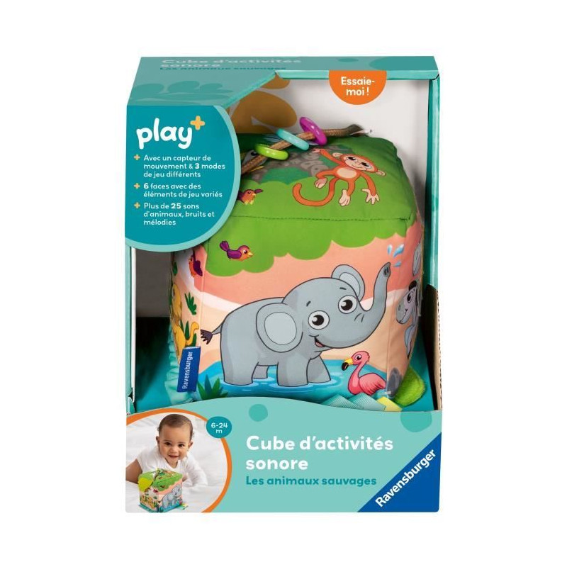 Ravensburger -PLAY + - Mon cube d'activités sonore les animaux sauvages - Des 6 mois - version française - 34009