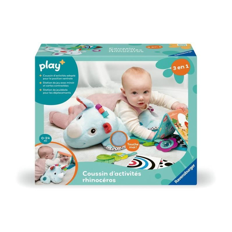 Ravensburger -PLAY + - Coussin d'activités 3en1 rhincéros - Des la naissance - version française - 34010