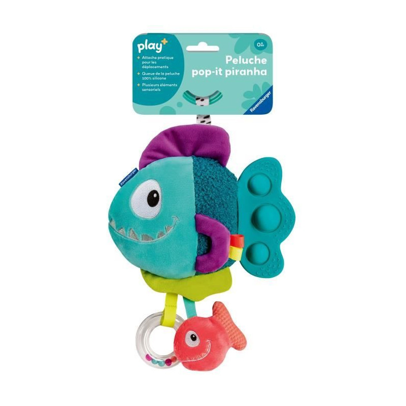 Ravensburger -PLAY + - Peluche pop-it piranha bleu - Des la naissance - version française - 34016