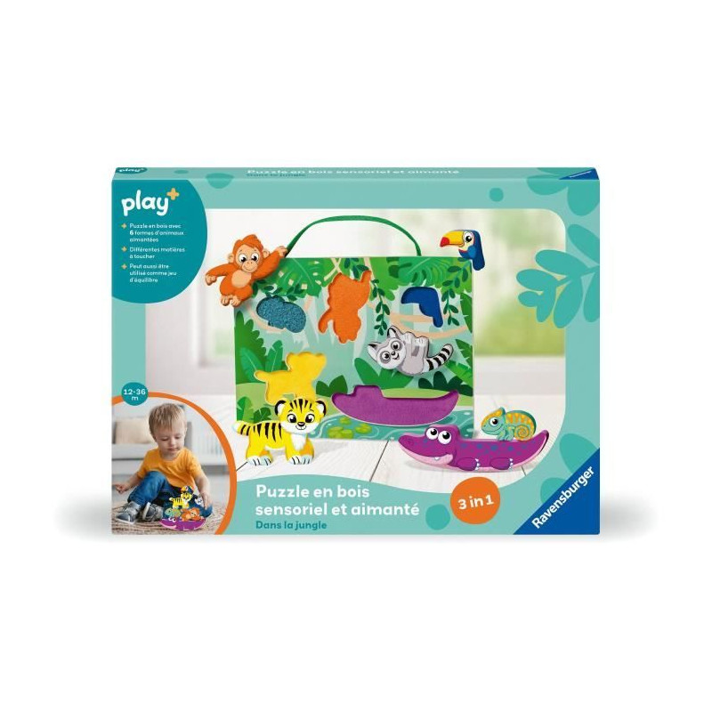 Ravensburger -PLAY + - Puzzle en bois sensoriel et aimanté Dans la jungle - Des 1 an- version française - 34017