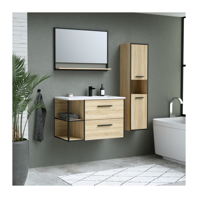 Ensemble INDUS, set de salle de bain 80, vanity+vasque+miroir & colonne