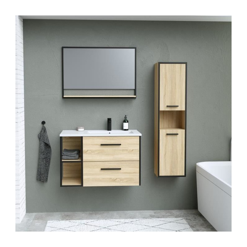 Ensemble INDUS, set de salle de bain 80, vanity+vasque+miroir & colonne