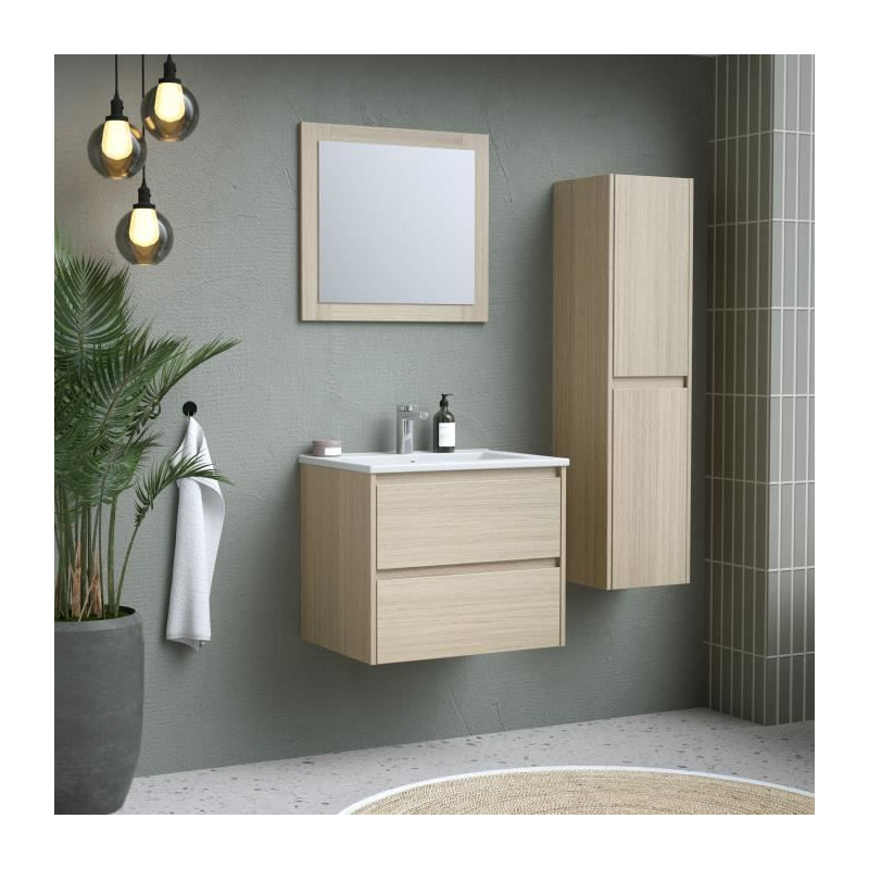 Ensemble TIMBER, set de salle de bain 60, vanity+vasque+miroir & colonne