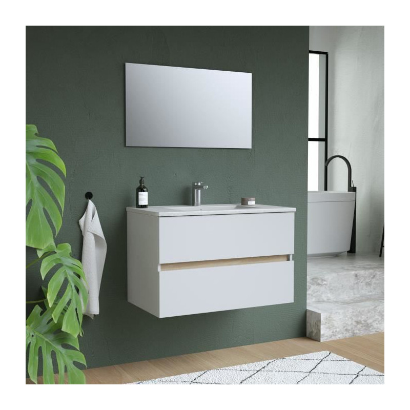 TOTEM Blanc, set de salle de bain 80, vanity+vasque+miroir