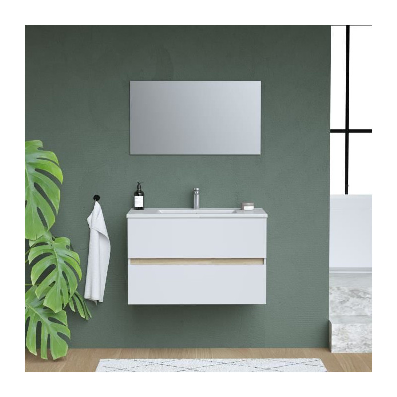 TOTEM Blanc, set de salle de bain 80, vanity+vasque+miroir