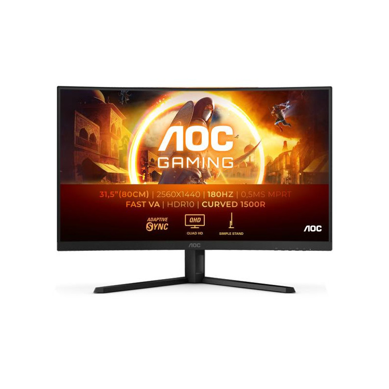 AOC G4 CQ32G4VE écran plat de PC 81,3 cm (32") 2560 x 1440 pixels Quad HD LCD Noir, Gris