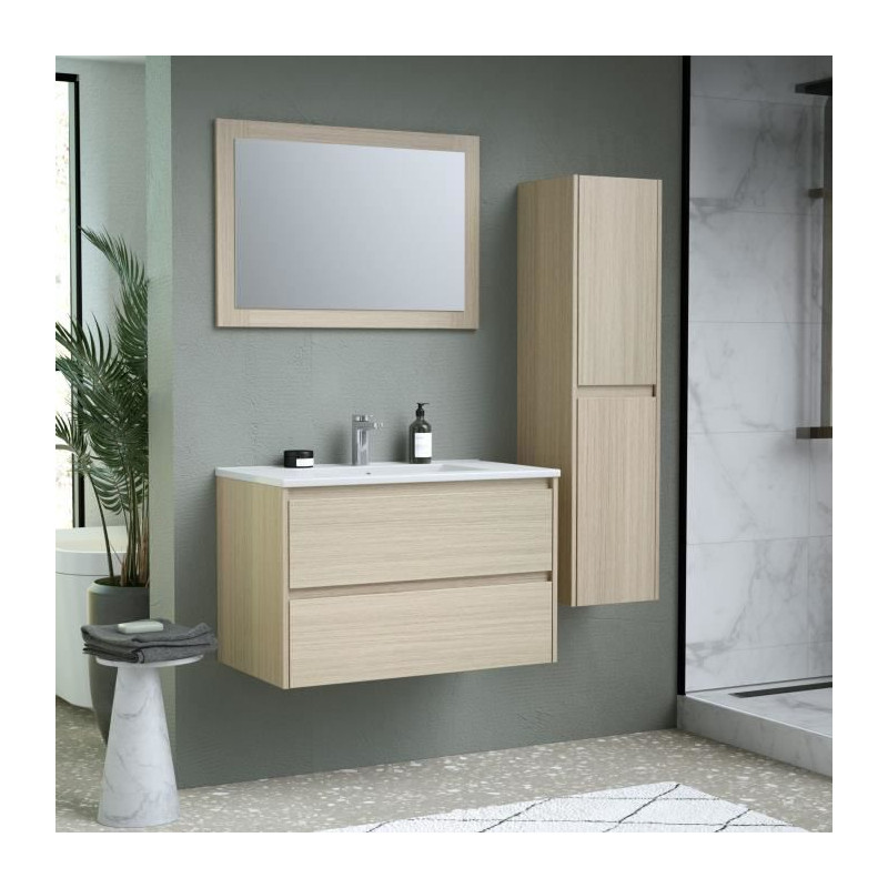 Ensemble TIMBER, set de salle de bain 80, vanity+vasque+miroir & colonne