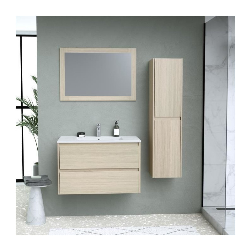 Ensemble TIMBER, set de salle de bain 80, vanity+vasque+miroir & colonne