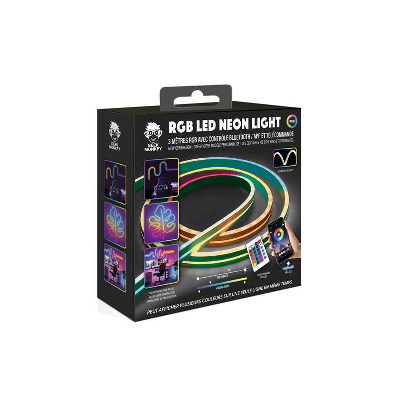 Ruban LED Nouvelle génération Néon Geek Monkeys 3 m avec contrôle Bluetooth et télécommande