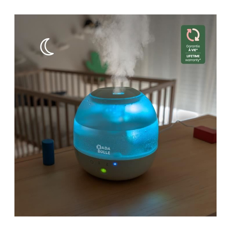 Badabulle Humidificateur d'Air Bubble - Assure Bon Taux d'Humidité - Veilleuse Intégrée - Buse 360° - Jusqu'a 16h d'Autonomi