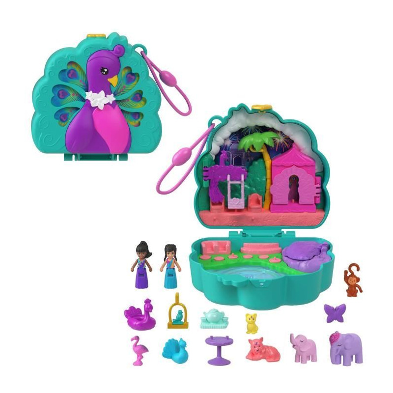 Polly Pocket-Le Jardin du Paon-Coffret 2 mini-figurines et animaux HWN97