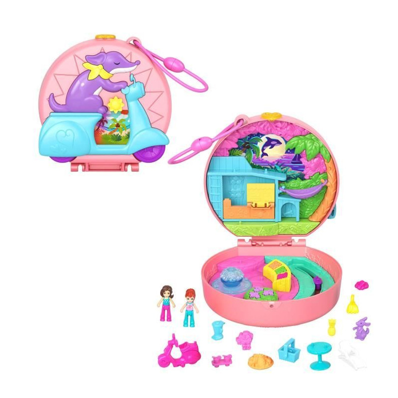 Polly Pocket-Aventure en Mobylette-Coffret 2 mini-figurines et animal HWN98