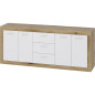 Buffet Mélamine chene rustique et blanc mat - 4 portes et 3 tiroirs STONE