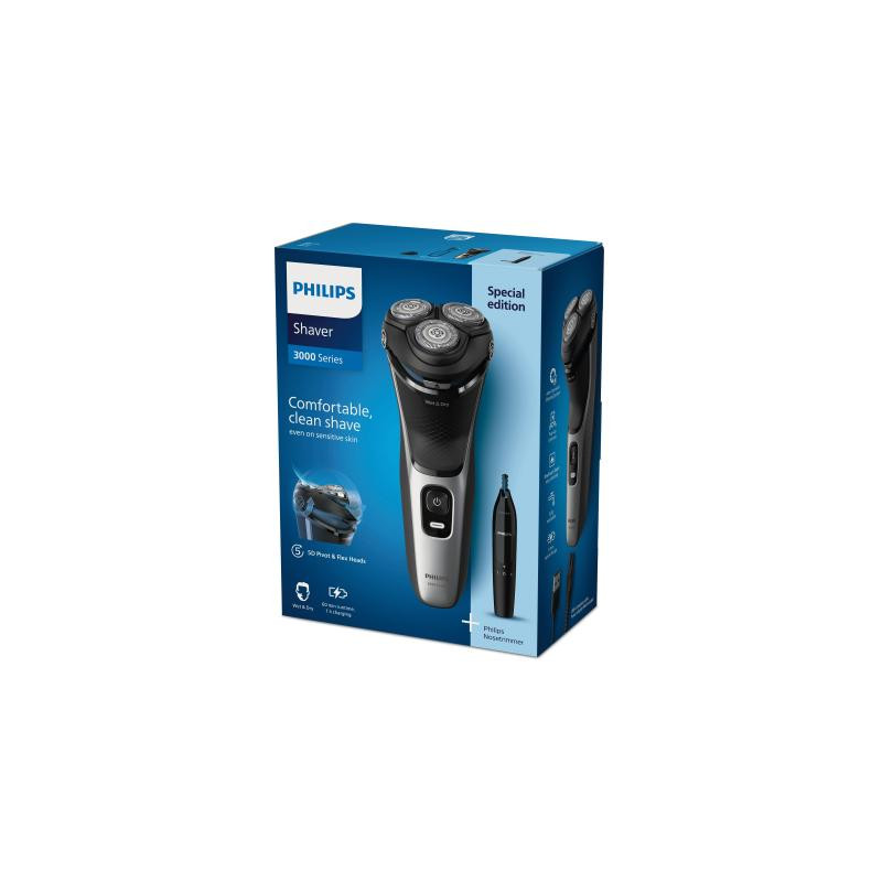 Philips Shaver S3143 02 Series 3000 with Nosetrimmer silver black (S3143/02)