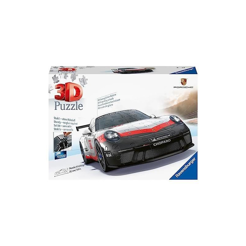 Ravensburger-Puzzle 3D Porsche 911 GT3 Cup-Des 10 ans-108 pieces numérotées a assembler sans colle-Accessoires inclus-11557