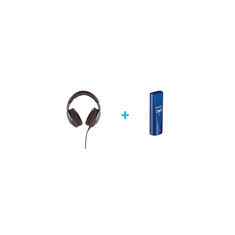 Un Casque ouvert circum aural avec et sans fil Focal Hadenys Marron + Un Ampli DAC casques Audioquest Dragonfly Bleu cobalt