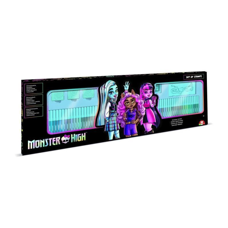 Coffret coloriage - MULTIPRINT - 18869 - 60 feutres 4 tampons Monster High