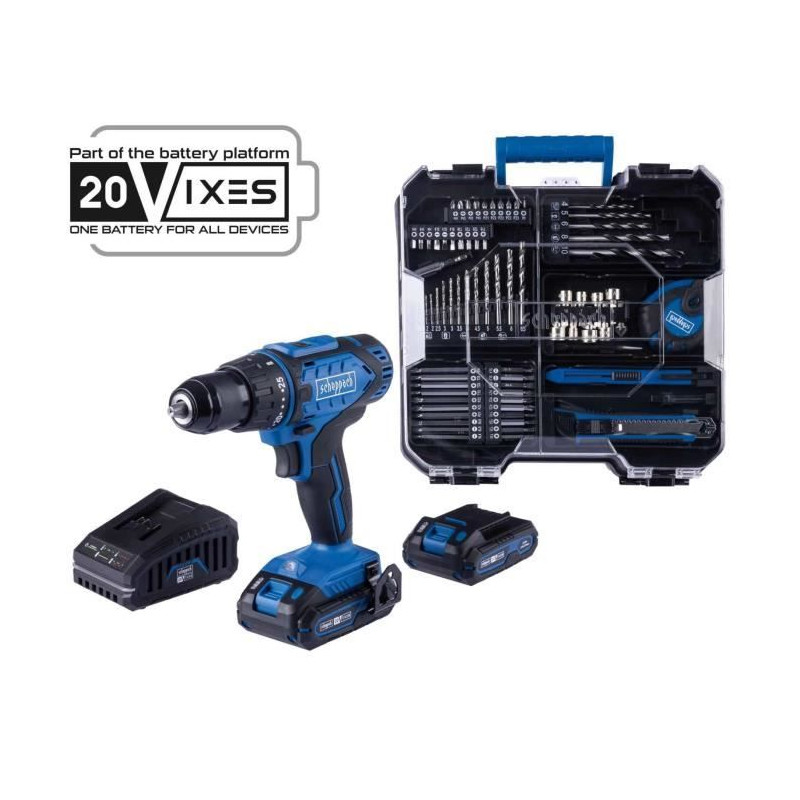 Perceuse-visseuse SCHEPPACH - 20V IXES - 50 Nm mandrin 13mm + 2 batteries + chargeur + 74 accessoires + Coffret - C-DTB74/2-X