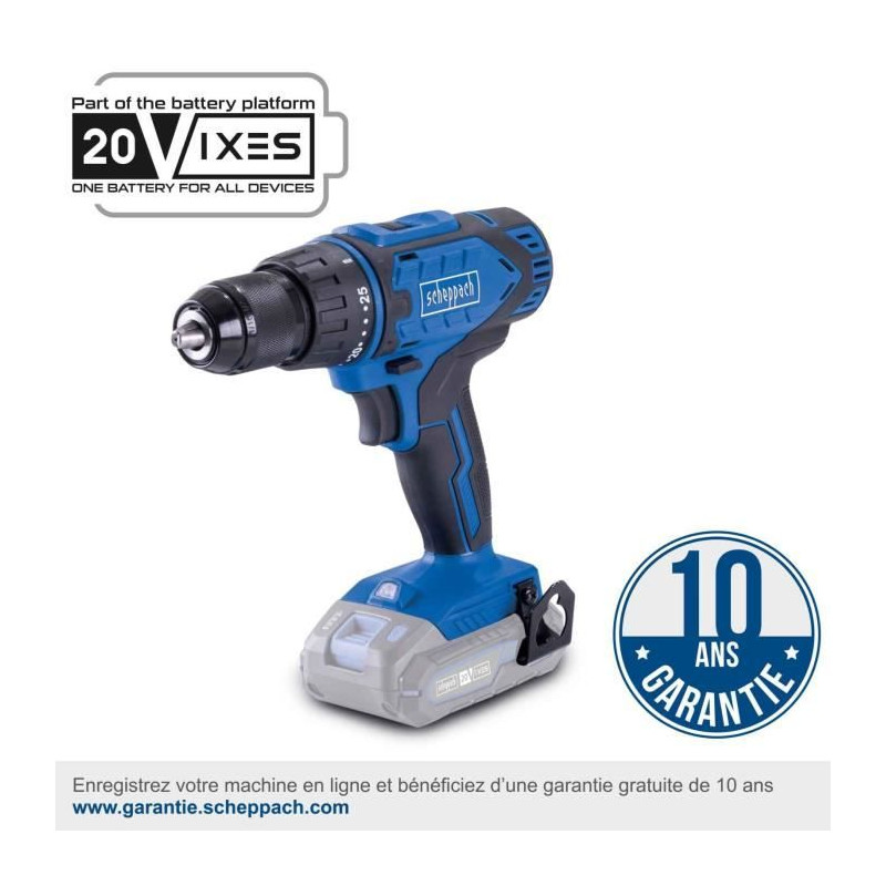 Perceuse-visseuse SCHEPPACH - 20V IXES - 50 Nm mandrin 13mm + 2 batteries + chargeur + 74 accessoires + Coffret - C-DTB74/2-X