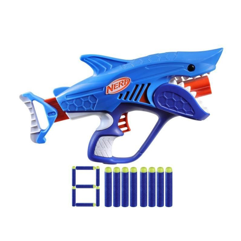 Nerf Junior Wild blaster Sharkfire, facile a utiliser, 8 fléchettes Nerf Elite, a partir de 6 ans