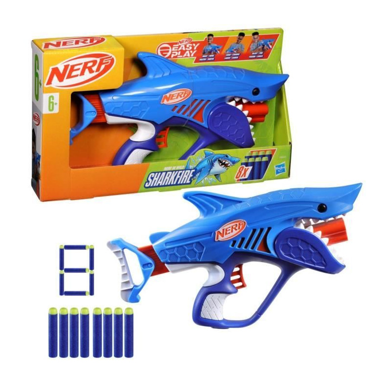 Nerf Junior Wild blaster Sharkfire, facile a utiliser, 8 fléchettes Nerf Elite, a partir de 6 ans