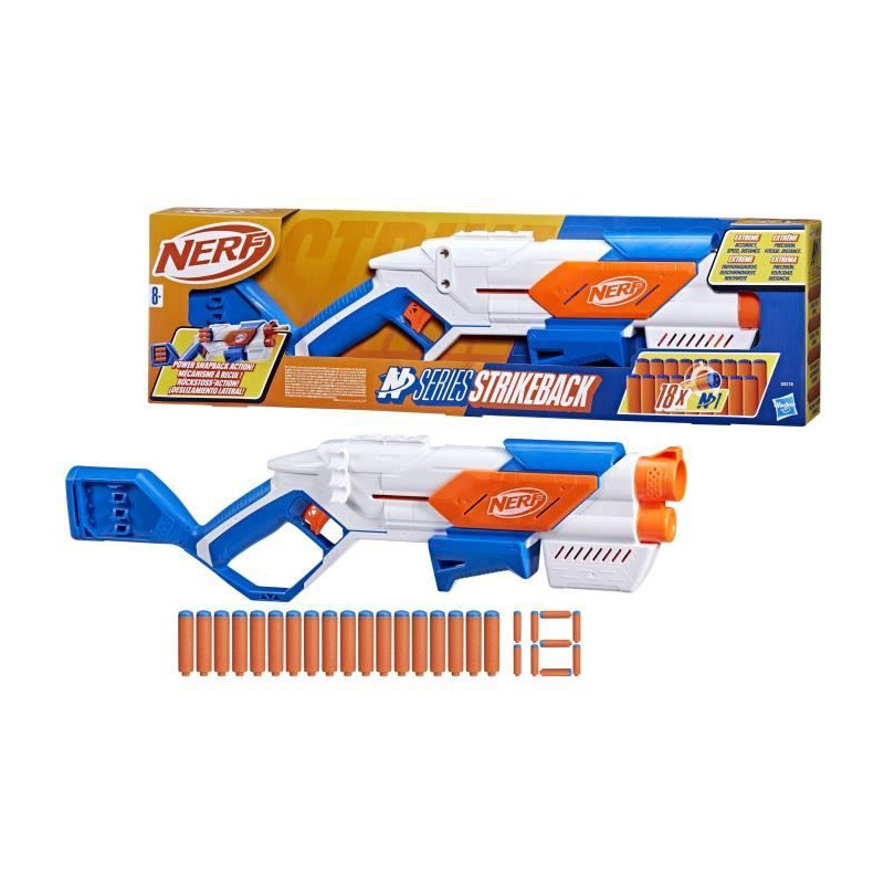 Nerf NSeries blaster Strikeback a fléchette, 18 fléchettes, a partir de 8 ans