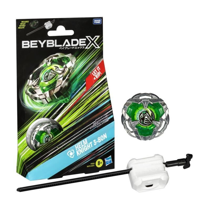 Beyblade X, Starter Pack Helm Knight 3-80N avec toupie de compétition a rotation droite de type défense et lanceur, a partir d