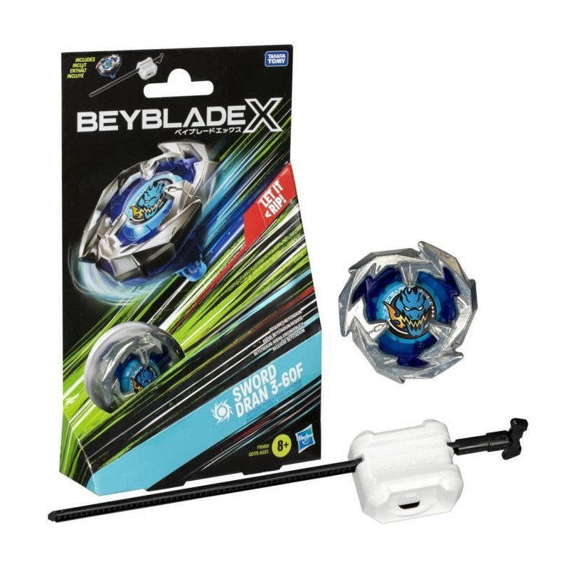 Beyblade X, Starter Pack Sword Dran 3-60F avec toupie de compétition a rotation droite de type attaque et lanceur, a partir de